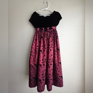 Charming Kids Dress with Black and Burgundy Floral Design